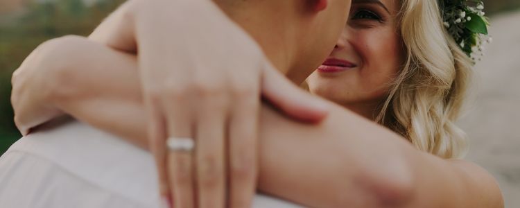 happy married couple hugging